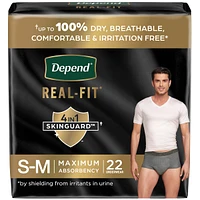 Depend Real Fit Incontinence Underwear for Men, Disposable, Maximum Absorbency, Small/Medium, Grey