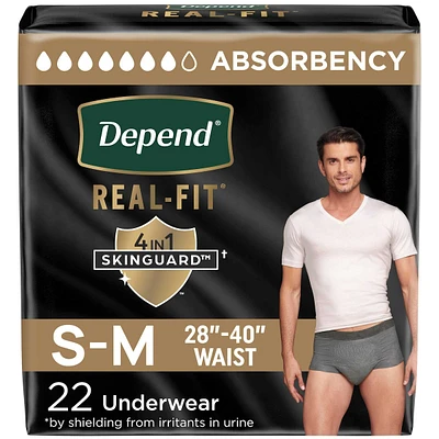 Depend Real Fit Incontinence Underwear for Men, Disposable, Maximum Absorbency, Small/Medium, Grey