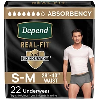 Depend Real Fit Incontinence Underwear for Men, Disposable, Maximum Absorbency, Small/Medium, Grey