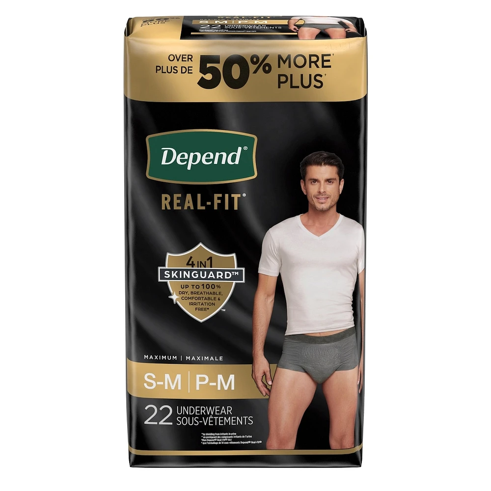 Depend Real Fit Incontinence Underwear for Men, Disposable, Maximum Absorbency, Small/Medium, Grey