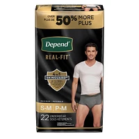 Depend Real Fit Incontinence Underwear for Men, Disposable, Maximum Absorbency, Small/Medium, Grey