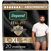 Depend Real Fit Incontinence Underwear for Men, Disposable, Maximum Absorbency, Large/Extra Large