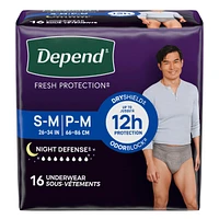Depend Night Defense Incontinence Underwear for Men, Overnight, Size S/M, 16 Count