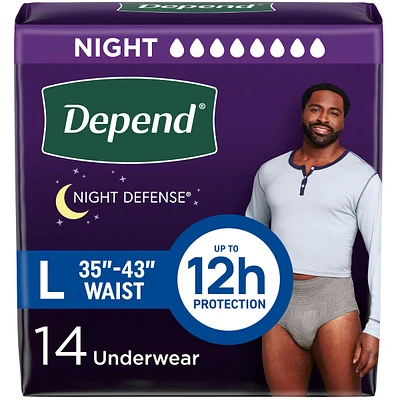 Depend Night Defense Incontinence Underwear for Men, Overnight, Size L, 14 Count