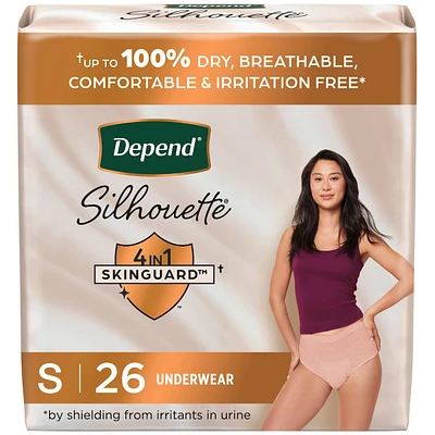 Depend Silhouette Adult Incontinence & Postpartum Underwear for Women, Maximum Absorbency, Small, Pink