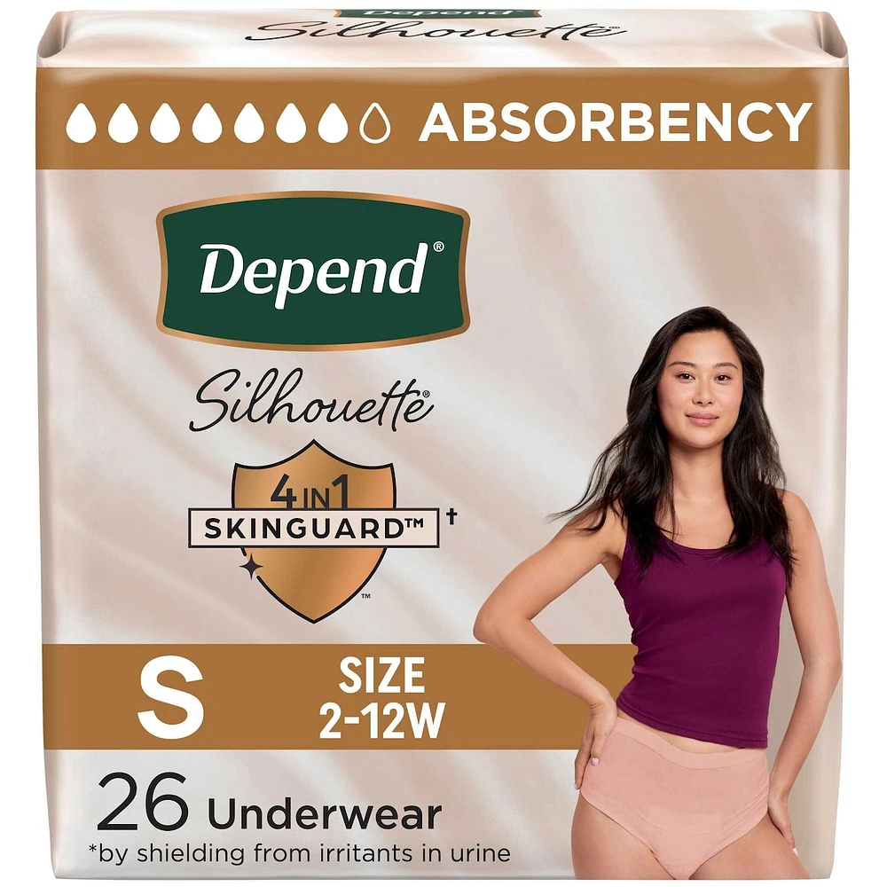Depend Silhouette Adult Incontinence & Postpartum Underwear for Women, Maximum Absorbency, Small, Pink