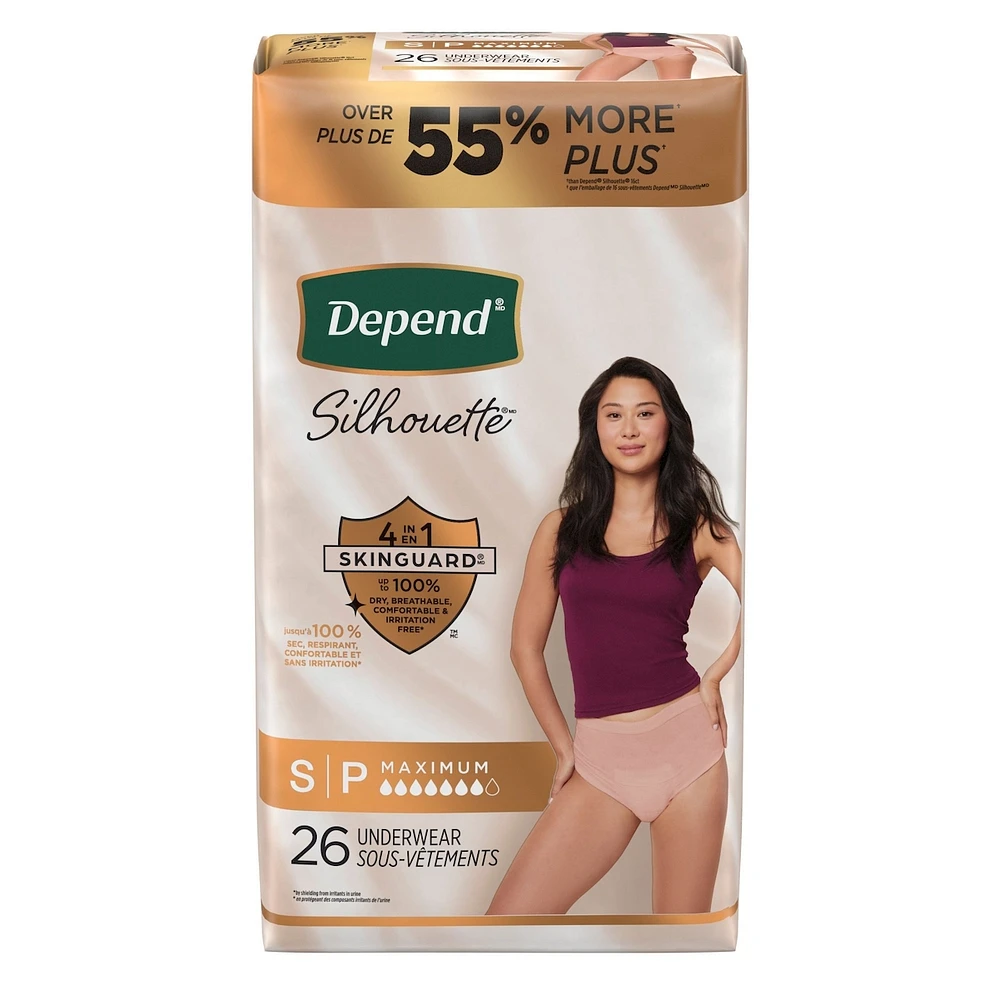 Sous-vêtements d’incontinence et de post-partum Depend Silhouette pour femmes adultes, petites, absorption maximale