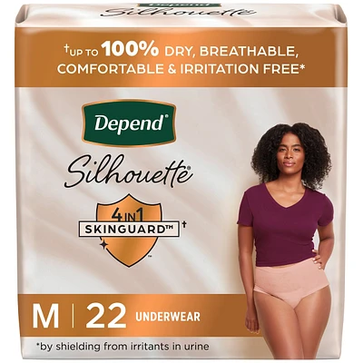 Depend Silhouette Adult Incontinence & Postpartum Underwear for Women, Maximum Absorbency, Medium, Pink