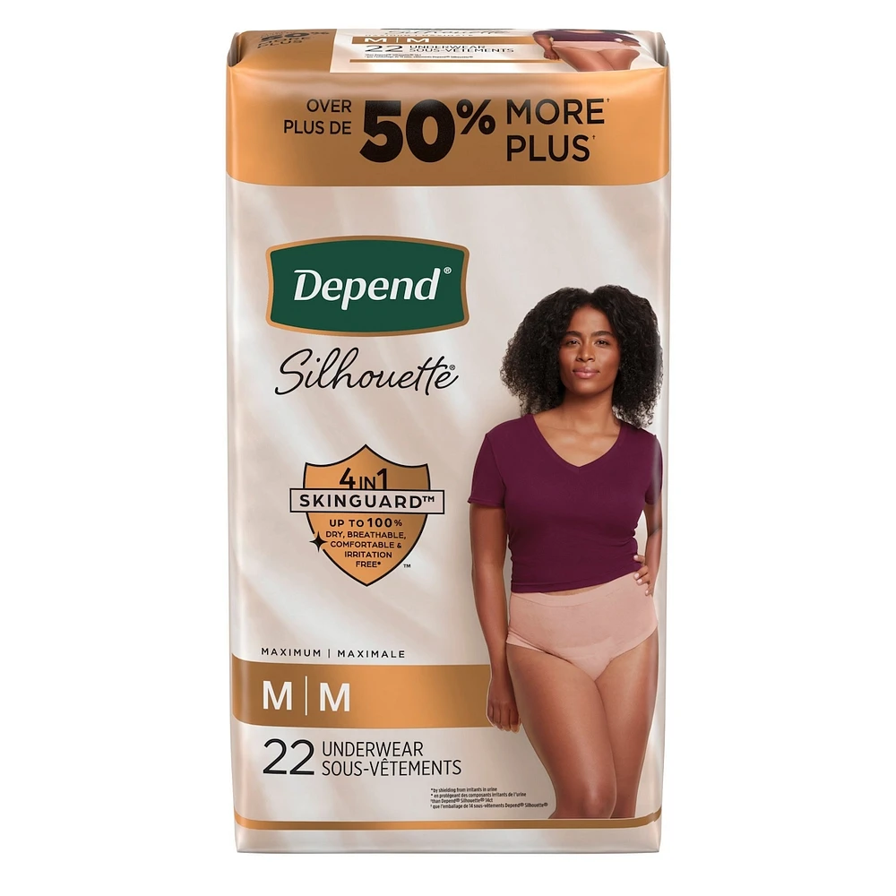 Depend Silhouette Adult Incontinence & Postpartum Underwear for Women, Maximum Absorbency, Medium, Pink