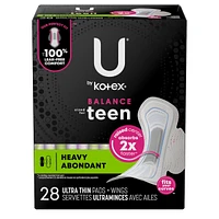 Teen Ultra Thin Feminine Pads with Wings, Extra Absorbency, 28 ct