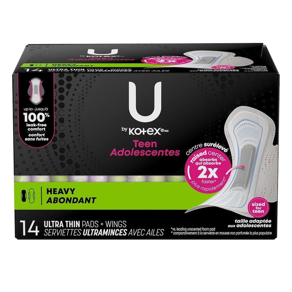Ultra Thin Teen Pads with Wings, Extra Absorbency, Unscented