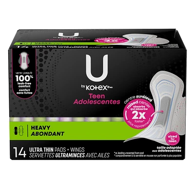 Ultra Thin Teen Pads with Wings, Extra Absorbency, Unscented