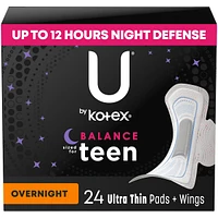 Teen Ultra Thin Feminine Pads with Wings, Overnight, 24 ct
