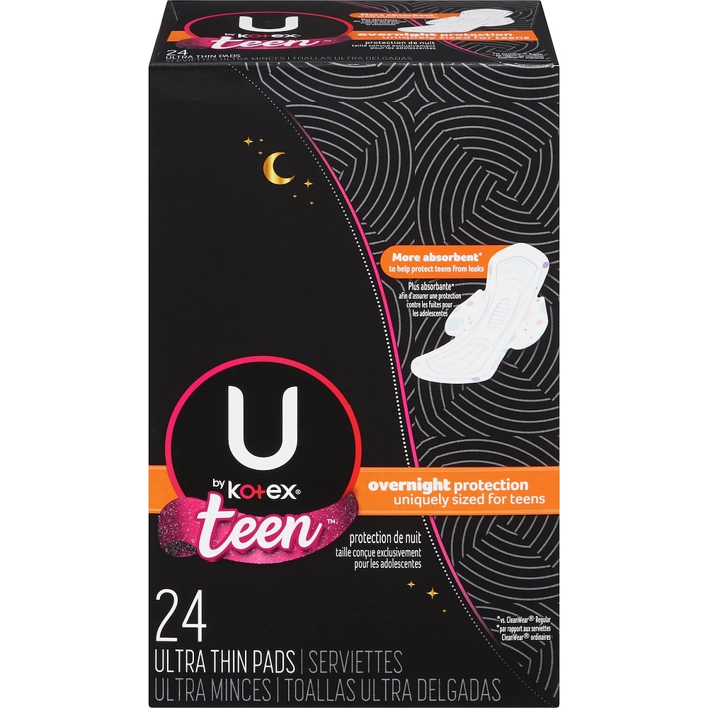 Teen Ultra Thin Feminine Pads with Wings, Overnight, 24 ct