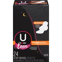 Teen Ultra Thin Feminine Pads with Wings, Overnight, 24 ct