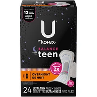 Teen Ultra Thin Feminine Pads with Wings, Overnight, 24 ct