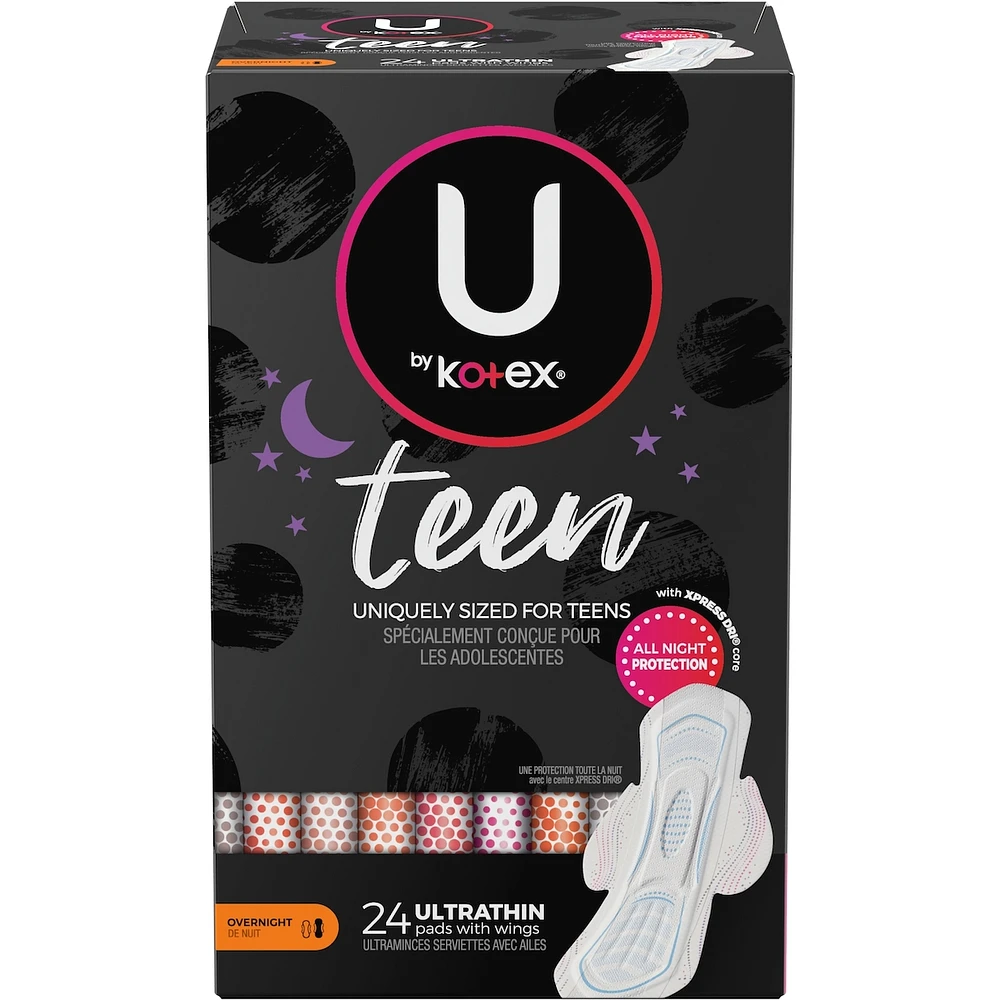Teen Ultra Thin Feminine Pads with Wings, Overnight, 24 ct