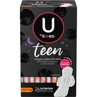 Teen Ultra Thin Feminine Pads with Wings, Overnight, 24 ct