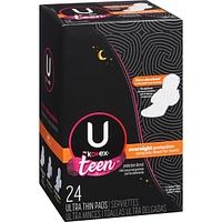 Teen Ultra Thin Feminine Pads with Wings, Overnight, 24 ct