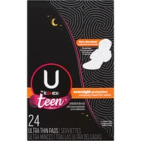 Teen Ultra Thin Feminine Pads with Wings, Overnight, 24 ct
