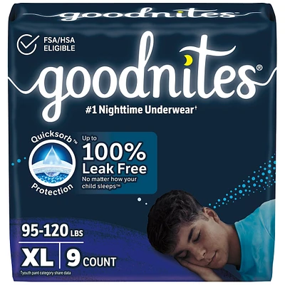 Boys' Nighttime Bedwetting Underwear, Size Extra Large (95-140+ lbs)