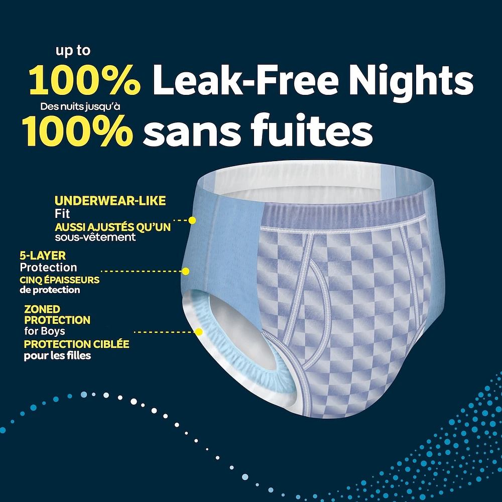 Boys' Nighttime Bedwetting Underwear, Size Extra Large (95-140+ lbs)
