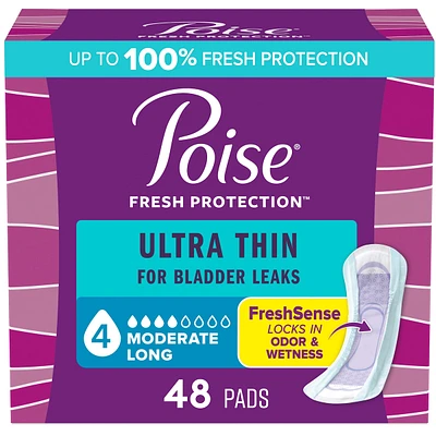 Poise Ultra Thin Incontinence Pads, Moderate Absorbency, Long Length