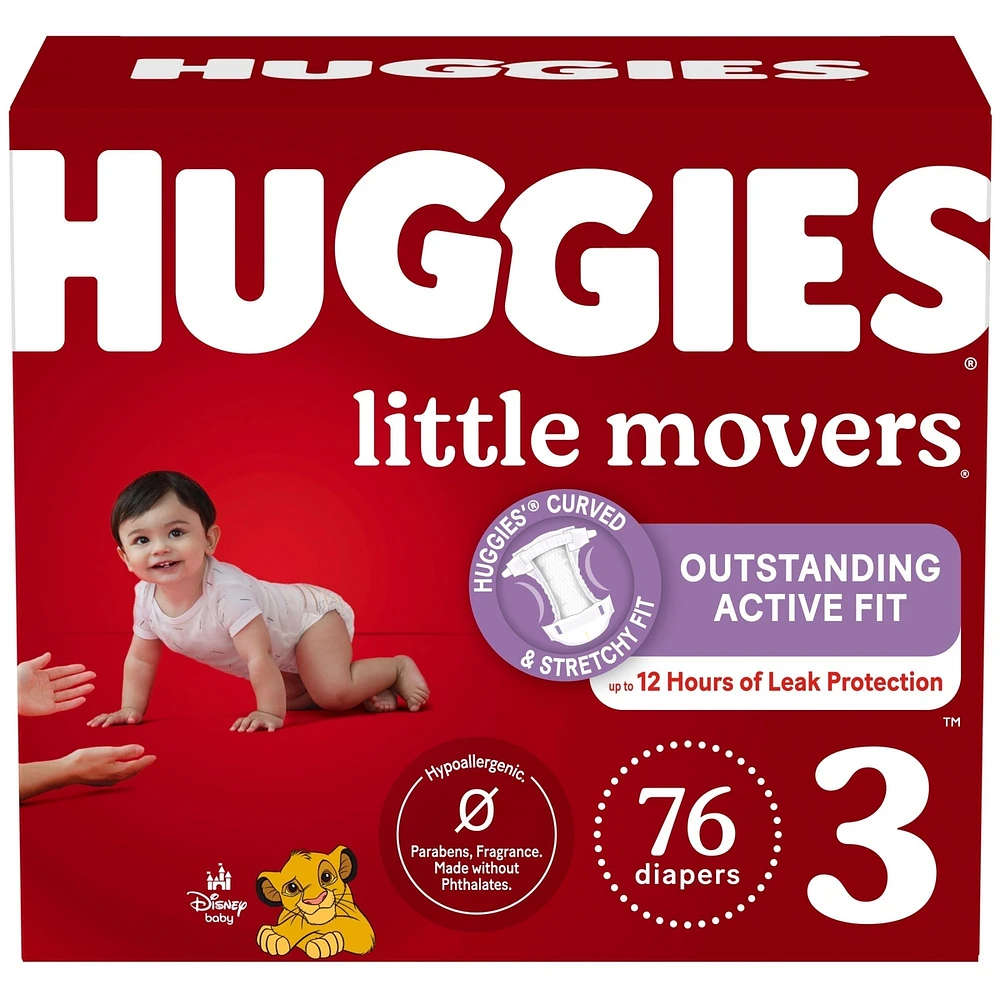 Little Movers Baby Diapers, Size 3 (16-28 lbs), 76 Ct