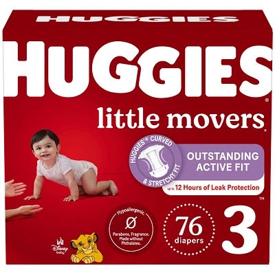 Little Movers Baby Diapers, Size 3 (16-28 lbs), 76 Ct