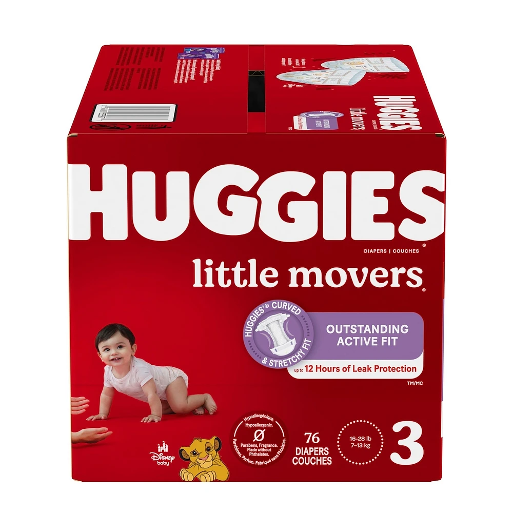 Little Movers Baby Diapers, Size 3 (16-28 lbs), 76 Ct