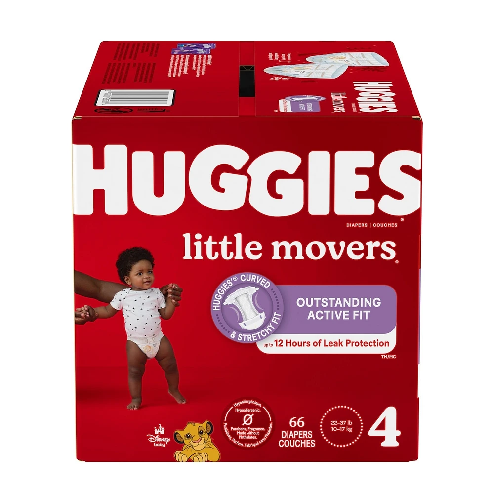 Huggies Little Movers Baby Diapers, Size 4, 66 Ct