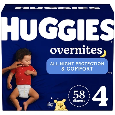 Overnites Nighttime Baby Diapers, Size 4 (22-37 lbs), 58 Ct