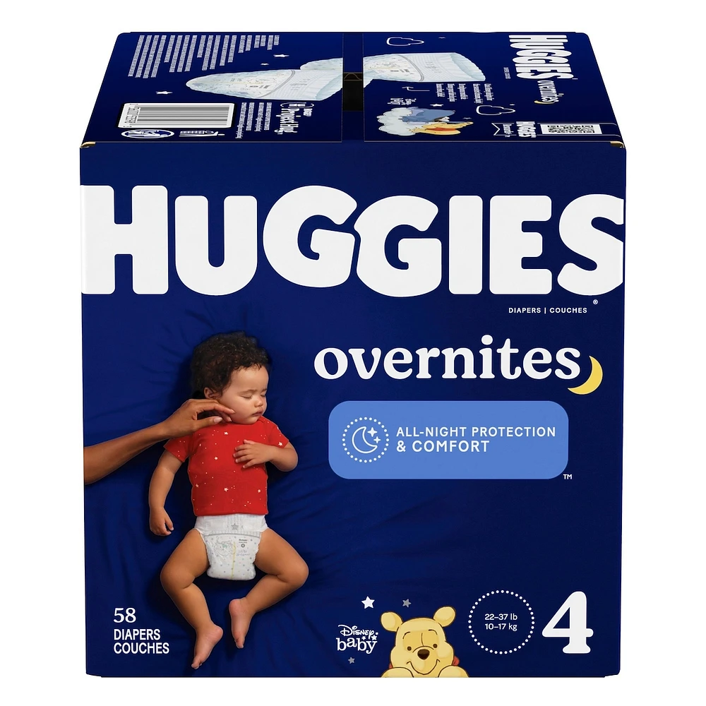 Couches pour bébé  Overnites pour la nuit, taille 4 (9 à 17 kg [22 à 37 livres]), 58 unités