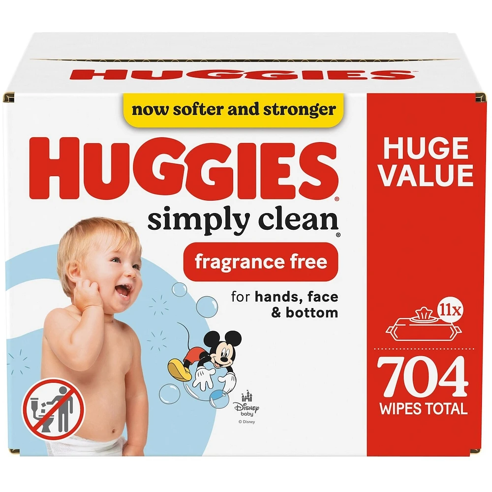 Huggies Simply Clean Unscented Baby Wipes, 11 Flip Lid Packs