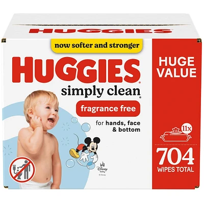 Huggies Simply Clean Unscented Baby Wipes, 11 Flip Lid Packs