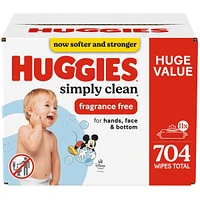 Huggies Simply Clean Unscented Baby Wipes, 11 Flip Lid Packs