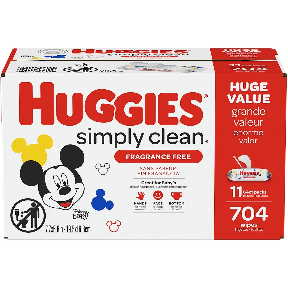 Huggies Simply Clean Unscented Baby Wipes, 11 Flip Lid Packs