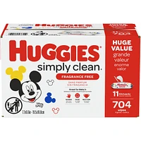 Huggies Simply Clean Unscented Baby Wipes, 11 Flip Lid Packs