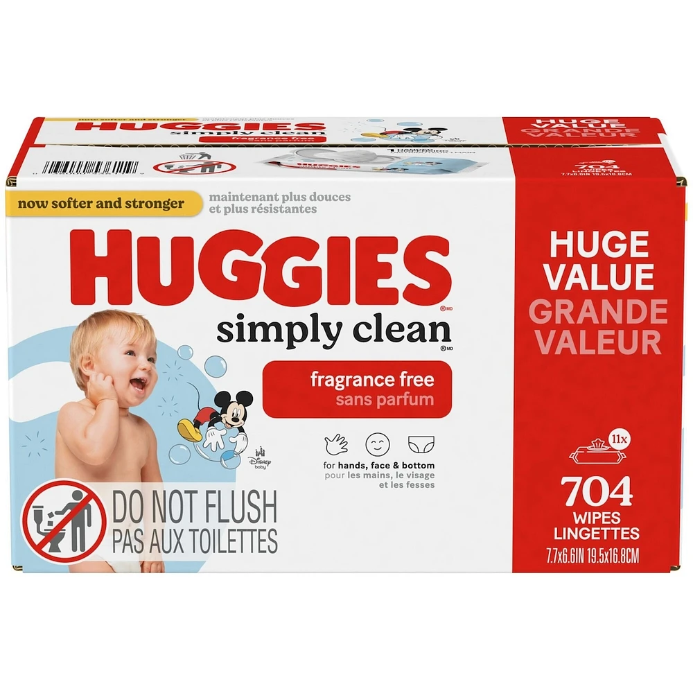 Huggies Simply Clean Unscented Baby Wipes, 11 Flip Lid Packs