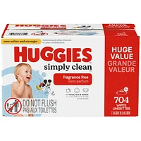 Huggies Simply Clean Unscented Baby Wipes, 11 Flip Lid Packs