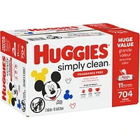 Huggies Simply Clean Unscented Baby Wipes, 11 Flip Lid Packs