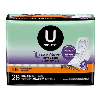 Clean & Secure Ultra Thin Overnight Pads with Wings