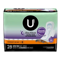 Clean & Secure Ultra Thin Overnight Pads with Wings