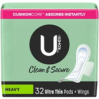 Clean & Secure Ultra Thin Pads with Wings, Heavy Absorbency