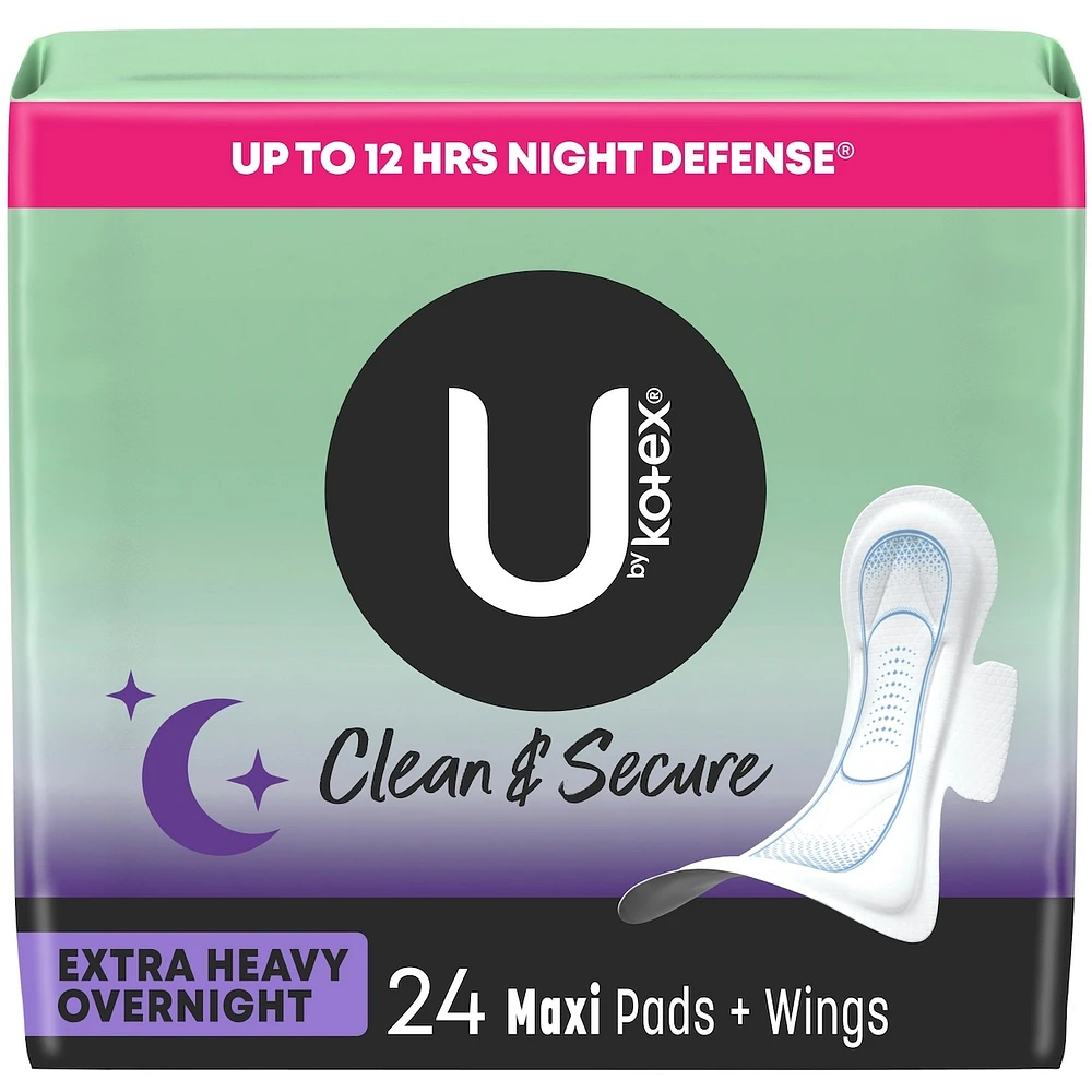 Clean & Secure Overnight Maxi Pads with Wings, Extra Heavy Absorbency