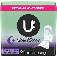Clean & Secure Overnight Maxi Pads with Wings, Extra Heavy Absorbency