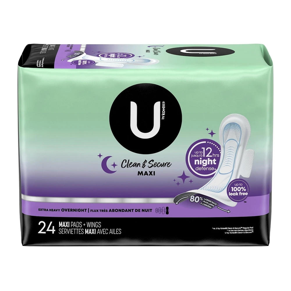 Clean & Secure Overnight Maxi Pads with Wings, Extra Heavy Absorbency