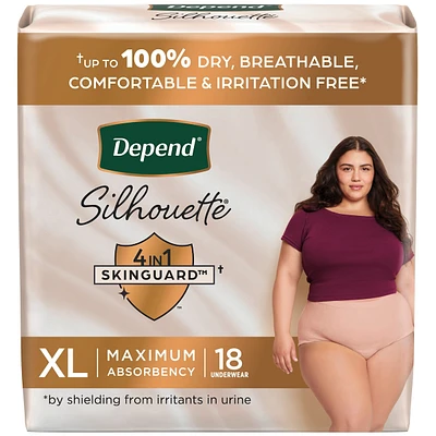 Depend Silhouette Adult Incontinence & Postpartum Underwear for Women, Maximum Absorbency, Large