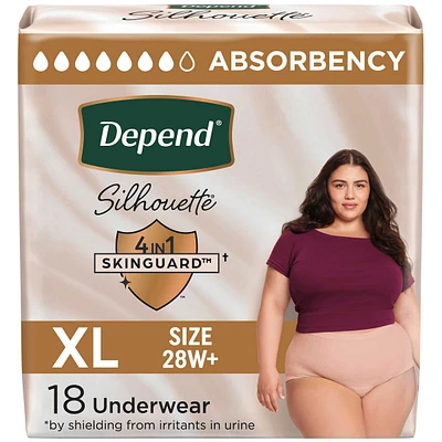 Depend Silhouette Adult Incontinence & Postpartum Underwear for Women, Maximum Absorbency, Large