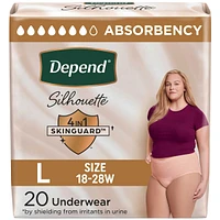 Sous-vêtements d’incontinence et de post-partum Depend Silhouette pour femmes adultes, grande, absorption maximale